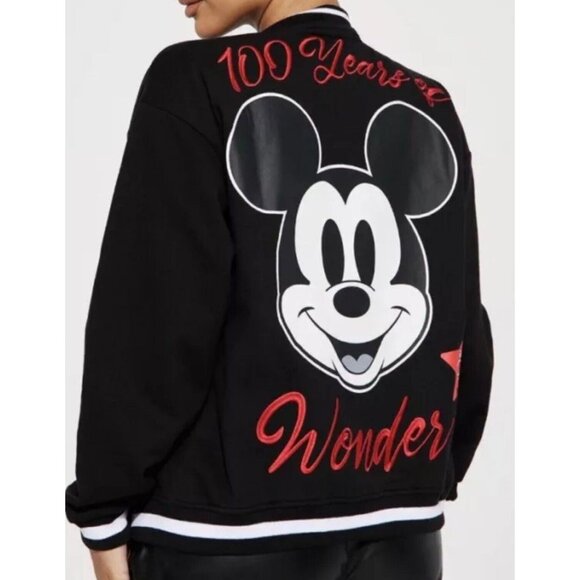 Disney Other - Disney Mickey Mouse Varsity Bomber Jacket 100 Years Wonder Black Youth 11/13